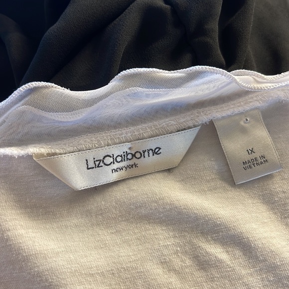 1XL Liz Claiborne ruffle neck Fancy T new wo tags no stains versatile top x long - Picture 5 of 5